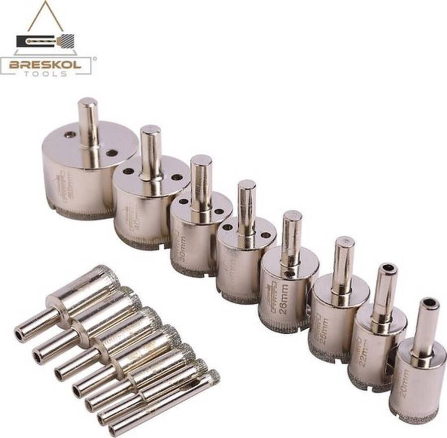 Breskol diamantboren set tegels diamantboren -diamant boren- tegelboren tegelboor glasboor diamantboor 6 mm diamantboor 8 mm diamantboor nat 15 delige set Diamantboor diamantborenset gatzaag