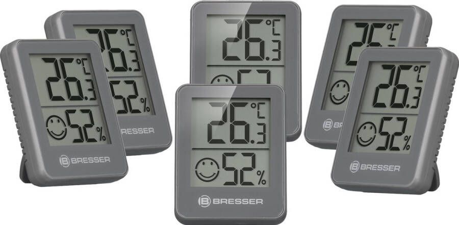 Bresser ClimaTemp Hygro Indicator Set van 6 Thermo- Hygrometers grijs