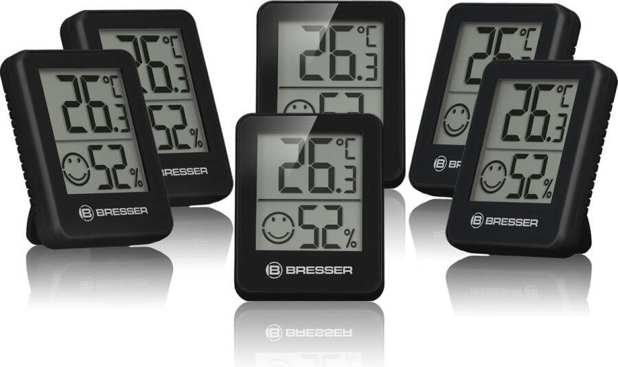 Bresser ClimaTemp Hygro Indicator Set van 6 Thermo- Hygrometers zwart