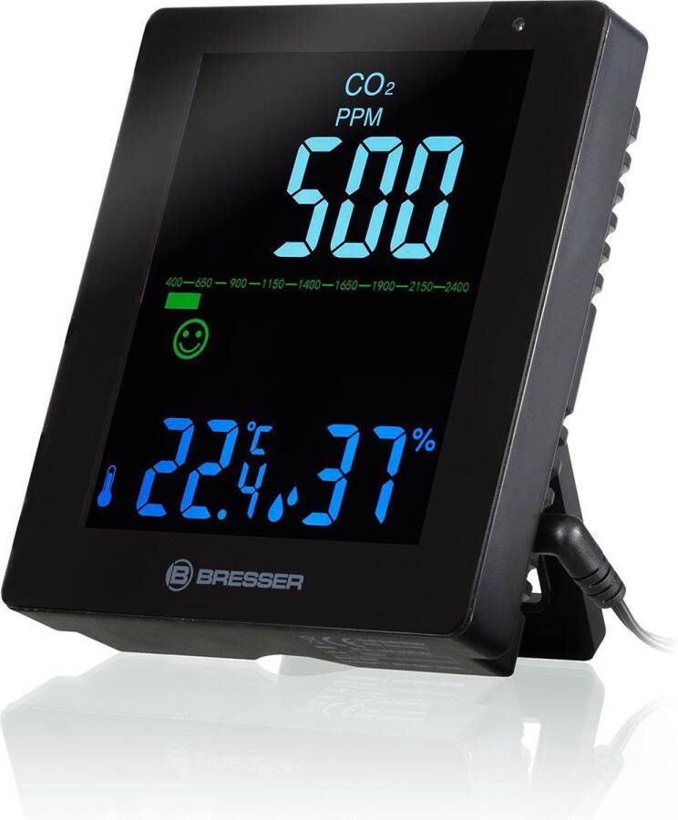 Bresser Weerstation CO²-meter Air Quality Monitor Smile Zwart Met LED-display