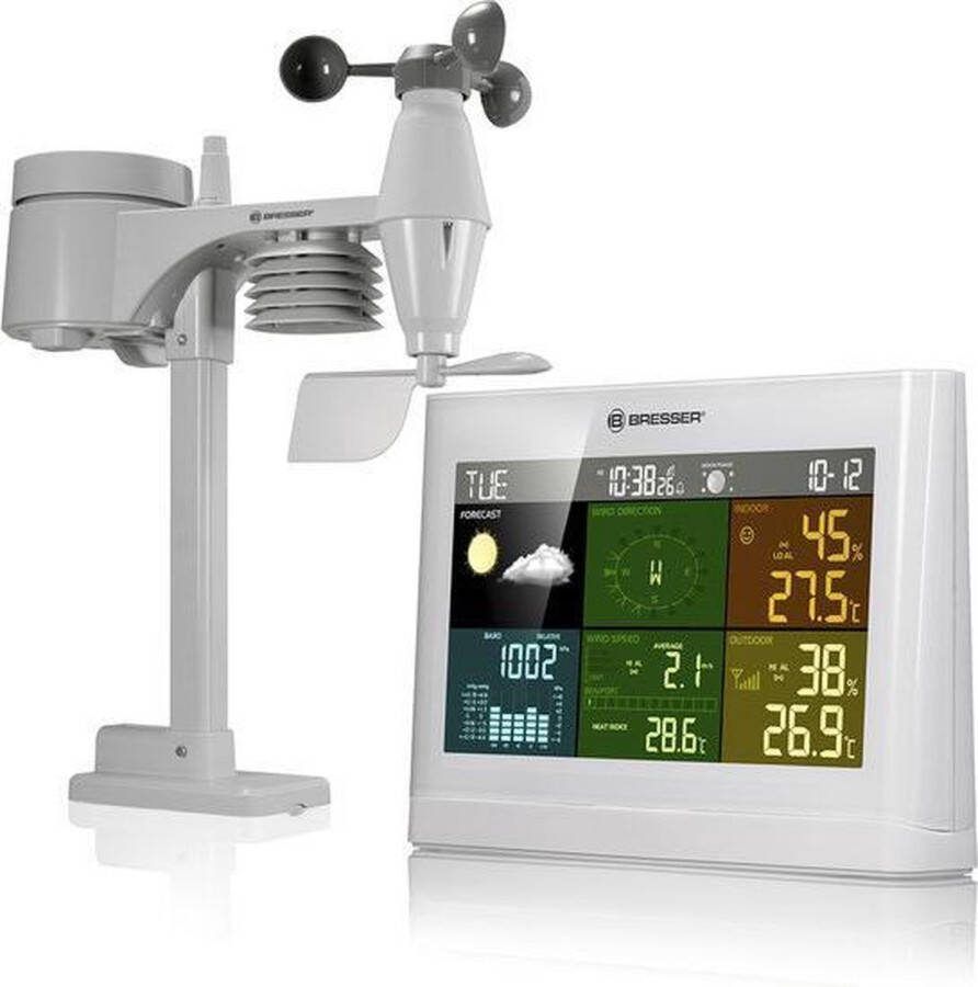 Bresser Weerstation 5-in-1- Met Multifunctionele Buitensensor Met Regen- en Windmeter Wit