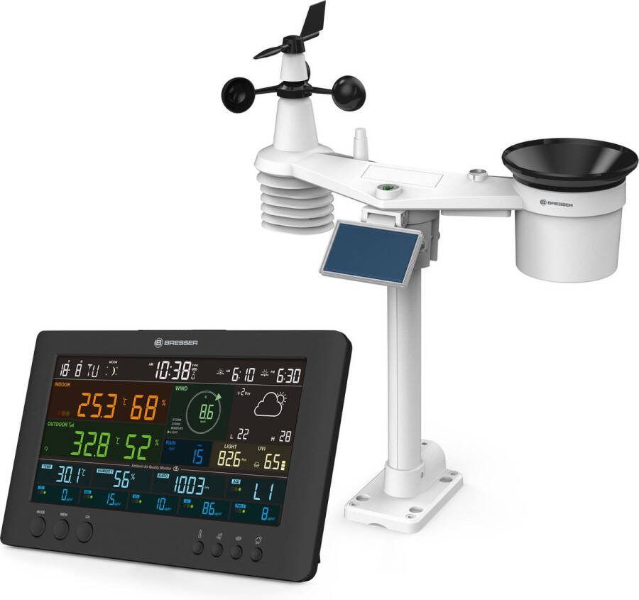Bresser Weerstation Air Mon 7-in-1 Sensor met Zonnepaneel Met App Meet o.a. UV