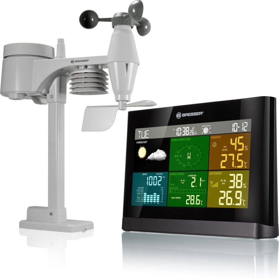 Bresser Weerstation 5-in-1 Weerstation Met Multifunctionele Buitensensor Met Regen- en Windmeter Zwart