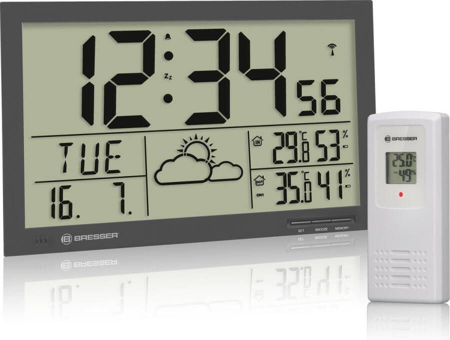 Bresser Weerstation MyTime Jumbo LCD Weer-Wandklok Antraciet Met Buitensensor