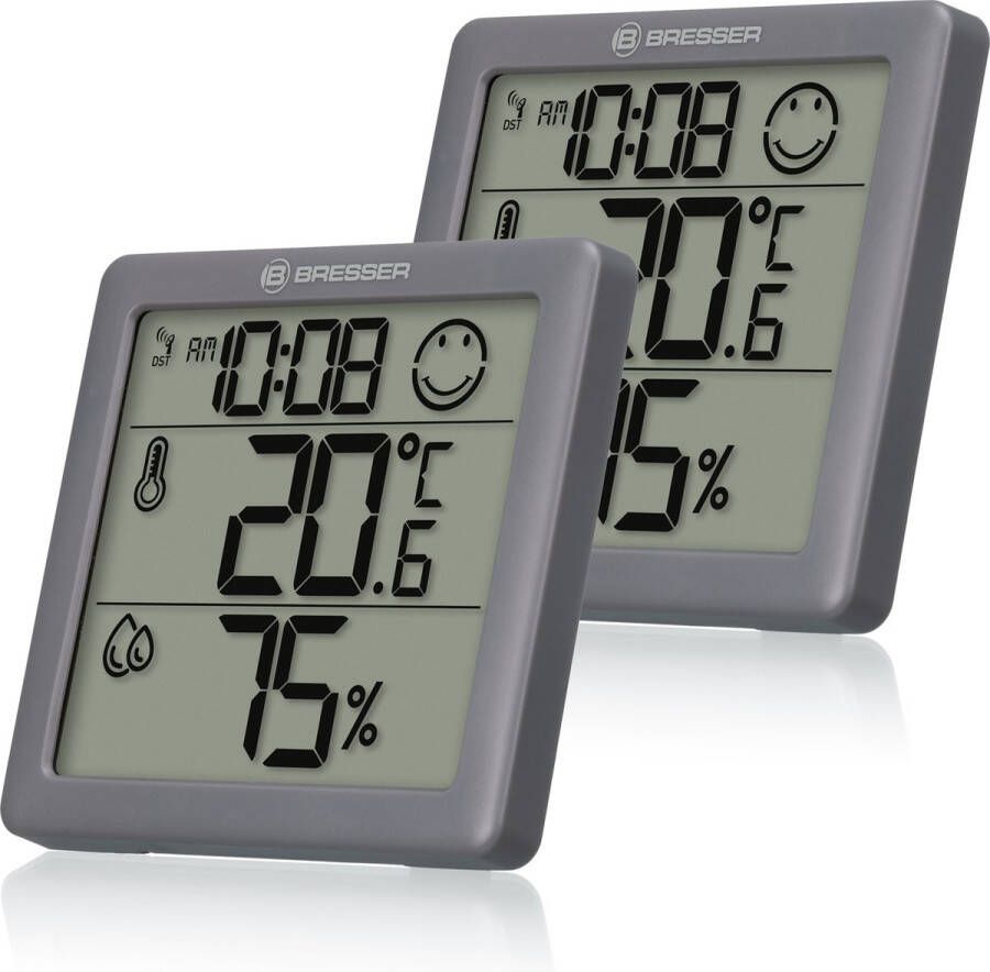 Bresser Weerstation Thermo- en Hygrometer Set van 2 Grijs Voor Meting Binnenklimaat