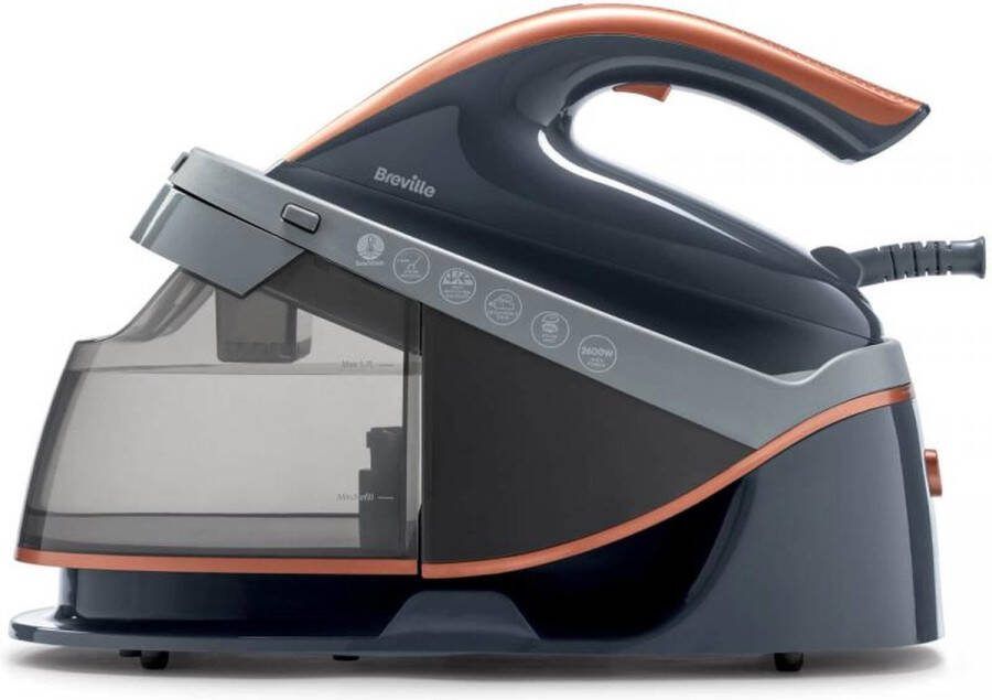Breville Stoomstrijkijzer met stoomgenerator Iron Keramische zoolplaat Uitneembaar waterreservoir Grijs & Roségoud Stoomgenerator