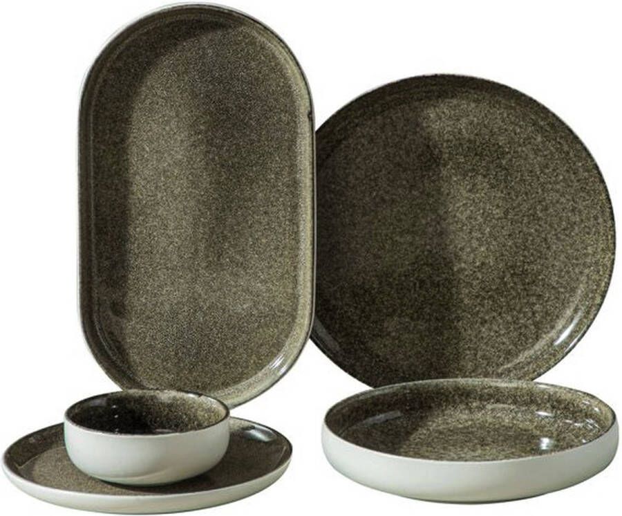 Bricard por Bricard Pau – Porseleinen Serviesset Dinerset – 25-Delig – 6-Persoons – Mat Wit Bruin