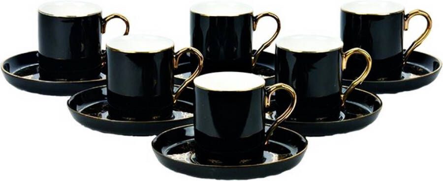 Bricard Porcelain Luxe Espresso Glazen 12-delig Zwart Goud Turkse Koffieglazen Turk Kahve Fincanı