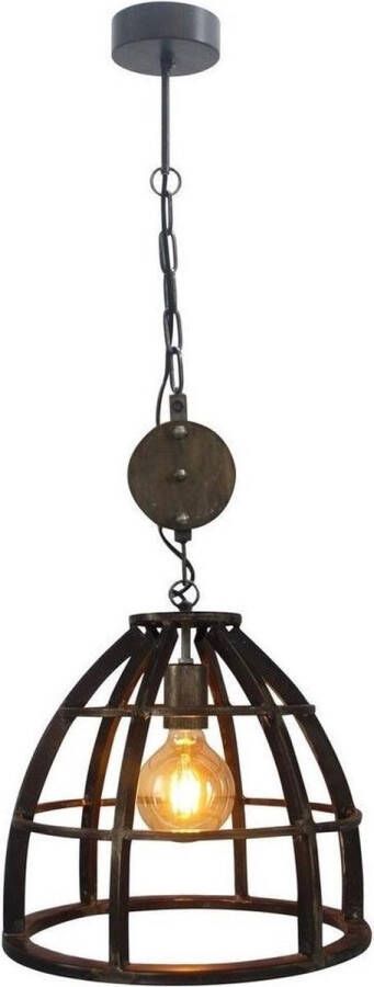 Brilliant Birdy Hanglamp metaal met hout d: 35cm antiek zwart Industrieel - 2 jaar garantie