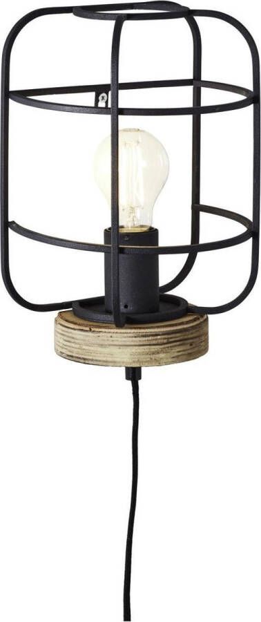 Brilliant lamp Gwen wandlamp antiek hout zwart korund metaal hout 1x A60 E27 52W normale lampen (niet meegeleverd) A++