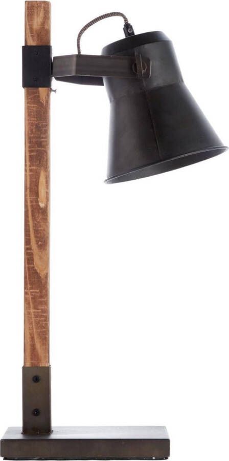 Brilliant lamp Plow tafellamp zwart staal hout | 1x A60 E27 10W geschikt voor standaardlampen (niet inbegrepen) | Schaal A ++ tot E | Met snoerschakelaar