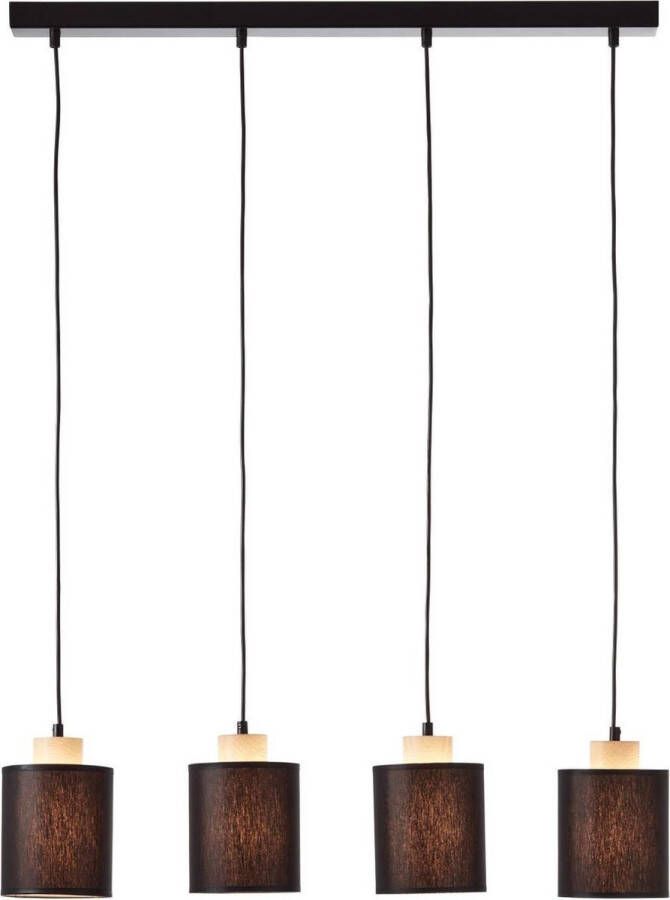 Brilliant lamp Vonnie hanglamp 4-vlammen zwart houtkleurig metaal hout textiel 4x A60 E27 25W normale lampen (niet meegeleverd) A++