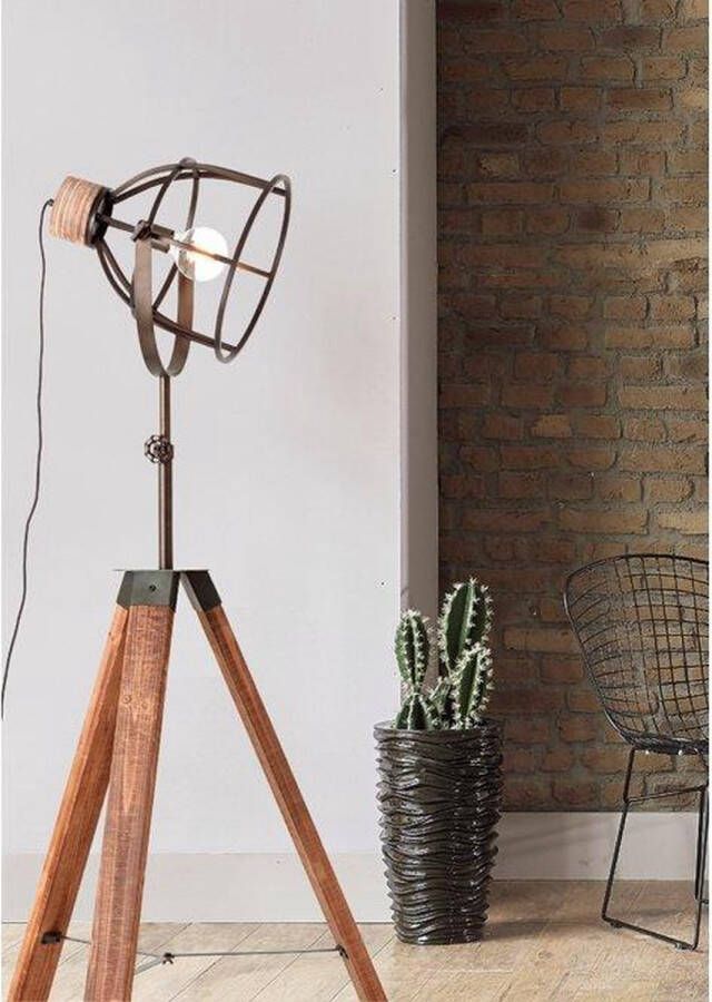 Brilliant “Matrix Wood” Tripod Staande Lamp Hout Metaal