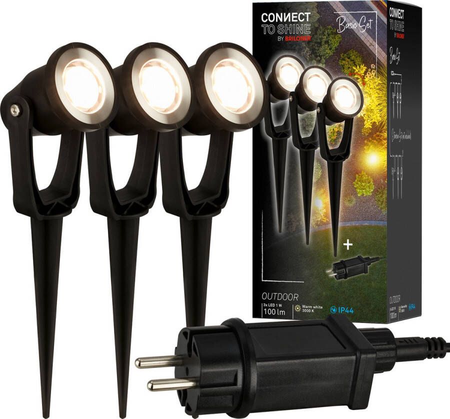 Briloner Connect to Shine -LED tuinspot 3918035 Aanloopset met grondpin Zwenkbaar IP65 1 5m voedingskabel 22 5 x 5 x 6 cm Zwart gekleurd