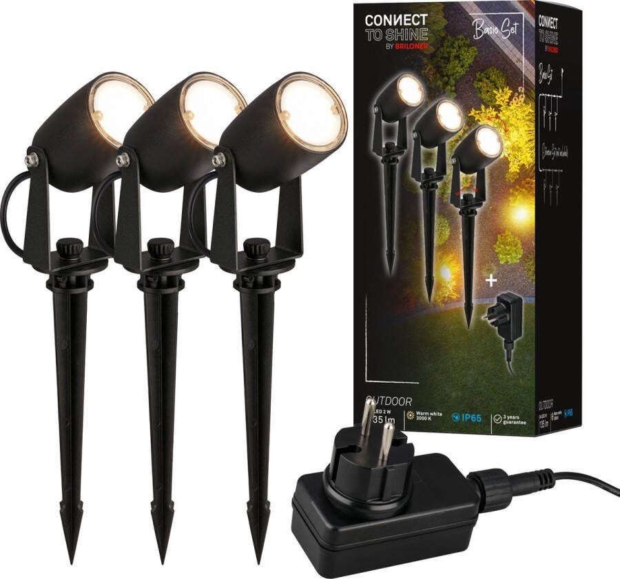 Briloner Connect to Shine -LED tuinspot 3927035 Aanloopset met grondspies Zwenkbaar IP65 1 5m voedingskabel 25 5 x 4 cm Zwart gekleurd