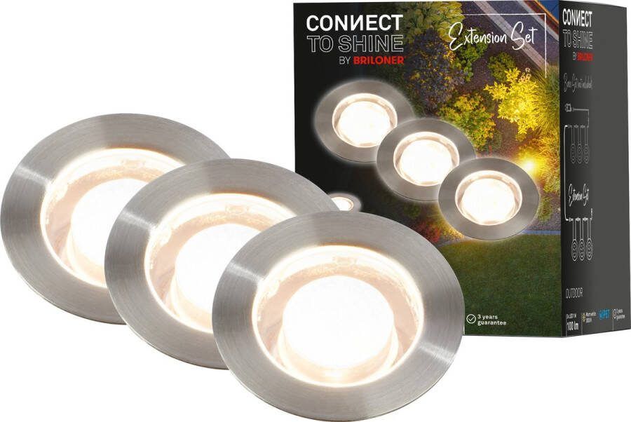 Briloner Connect to Shine -LED vloerinbouwspots 3917032 Uitbreidingsset voor artikel 3916032 met aardingscontactdoos Warm wit licht IP67 1 watt en 100 lumen per stuk Ø45x66mm Zilverkleurig