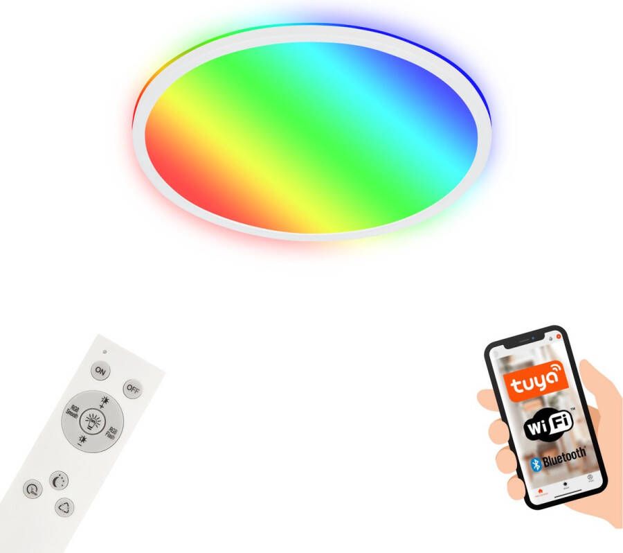 Briloner Leuchten Briloner Slimme LED plafondlamp RGB-kleurverandering Indirect lichteffect Neutraal wit licht WiFi Woonkamerlamp Afstandsbediening Spraakbesturing