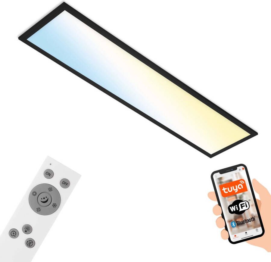 Briloner Leuchten PIATTO S LED paneel 7385- 015 28W 3000 lm CCT regeling nachtlichtfunctie timerfunctie geheugenfunctie dimbaar via afstandsbediening met Amazon Echo en Google Home bruikbaar IP20 20.000 uur 100 x 25