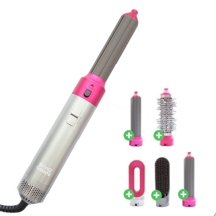 BrinQ Goods 5 in 1 Fohnborstel roze Airstyler 5 in 1 Multistyler Fohn Stijlborstel Krultang Hairwrap Haarstyler Heteluchtborstel Krultang 5 in 1 Haardroger met borstel Nieuwste versie 2024