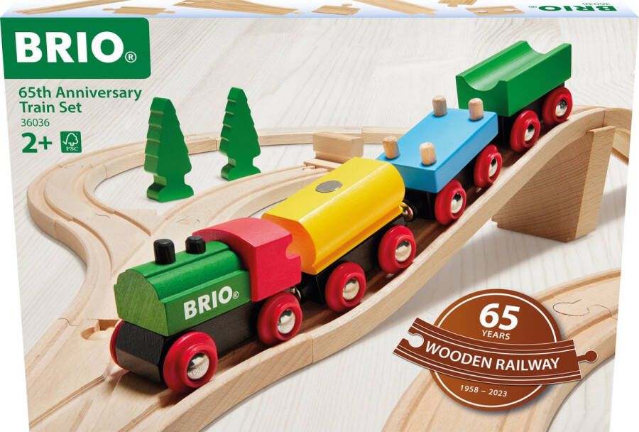 BRIO Classic Treinset 65 jaar jubileumeditie 32-delige houten treinset voor kinderen vanaf 2 jaar