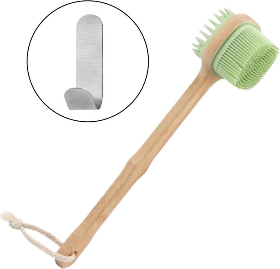Bristleflex Badborstel Rugborstel Lange Steel Dry Brushing Huidborstel Rug Borstel Douche met Steel Droogborstel Rug Scrubber Dry Brush Badborstel + Ophanghaak