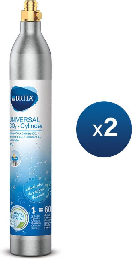 BRITA CO2 Cilinder voor Bruiswatertoestel SodaONE Soda Gascilinder 60L 2 stuks Universeel Voordeelverpakking