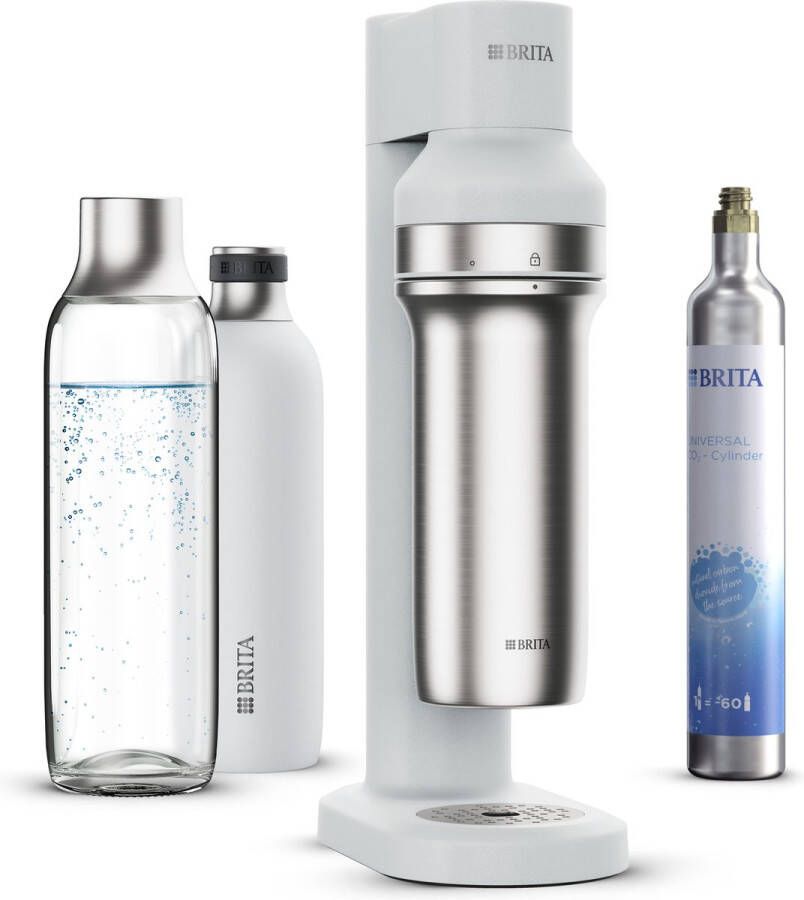 BRITA SodaTRIO Bruiswatertoestel Soda Wit incl. 1 flesvoet 1 CO2 cilinder 1 glazen fles 1 kleine rvs fles met Cashback (enkel in België tot €20 terugbetaald)