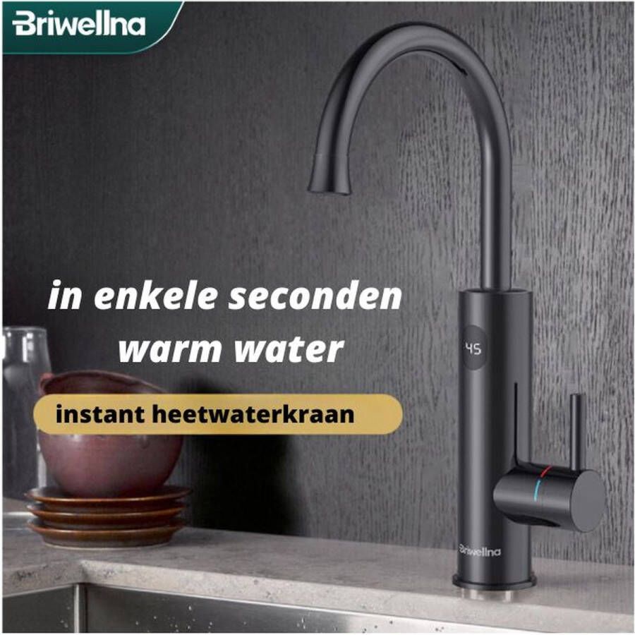 Briwellna Doorstroomverwarmer Warmwater dispenser Warmwaterdispenser Heetwaterkraan Heetwater kraan Doorstromer elektrisch Besparend 220V Doorstroomkraan Buitenkeuken Camper Boot Temperatuur Display