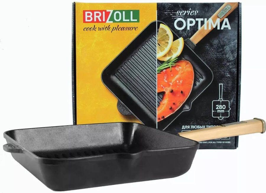 BRIZOLL Gietijzeren Grillpan Vierkant met Afneembare Handgreep 28x28 cm Alle warmtebronnen