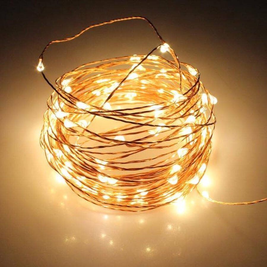 Bron 100 LED lichtsnoer koperdraad warm wit