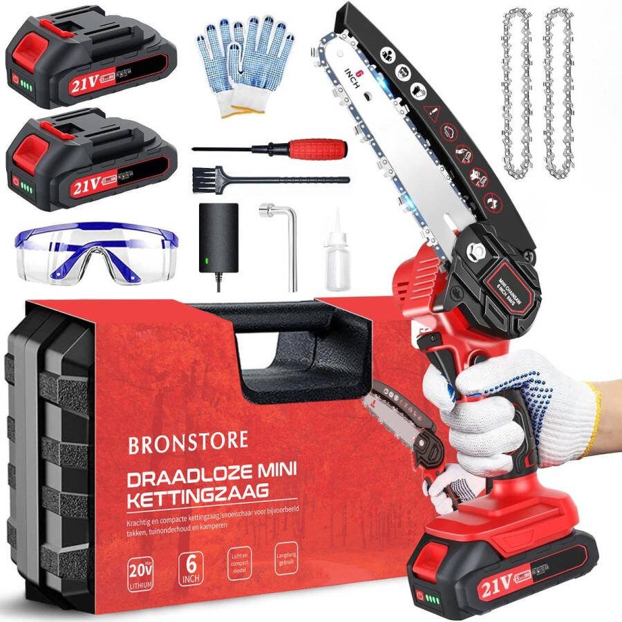 BronStore Professionele Mini Kettingzaag Elektrische Snoeischaar Boomzaag Takkenzaag Geschikt voor Makita Accu Inclusief 2 Accu's