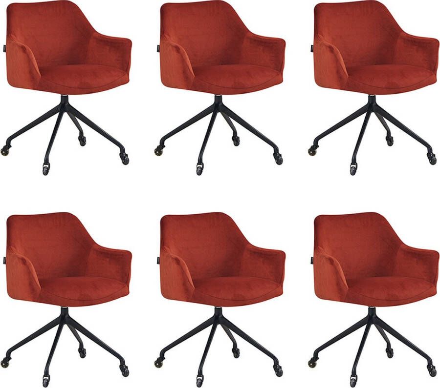 Bronx71 ® Eetkamerstoel met wieltjes Quinn koper velvet Eetkamerstoelen set van 6