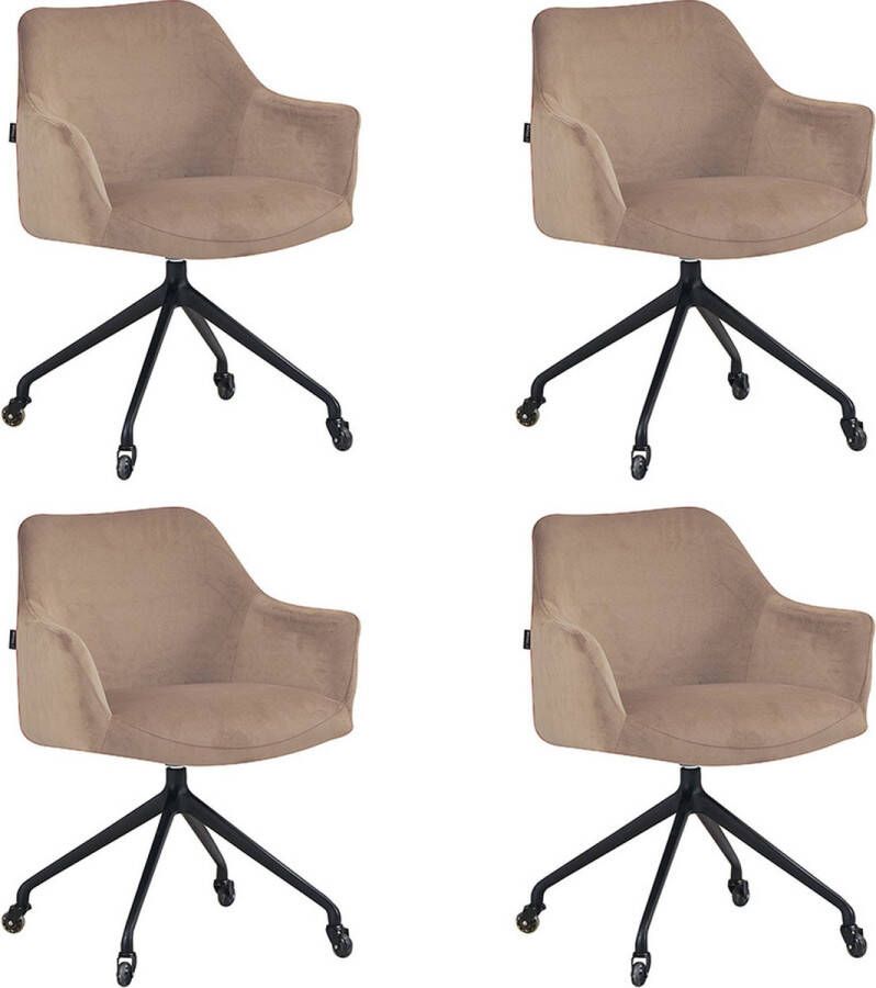 Bronx71 ® Eetkamerstoel met wieltjes Quinn taupe velvet Eetkamerstoelen set van 4