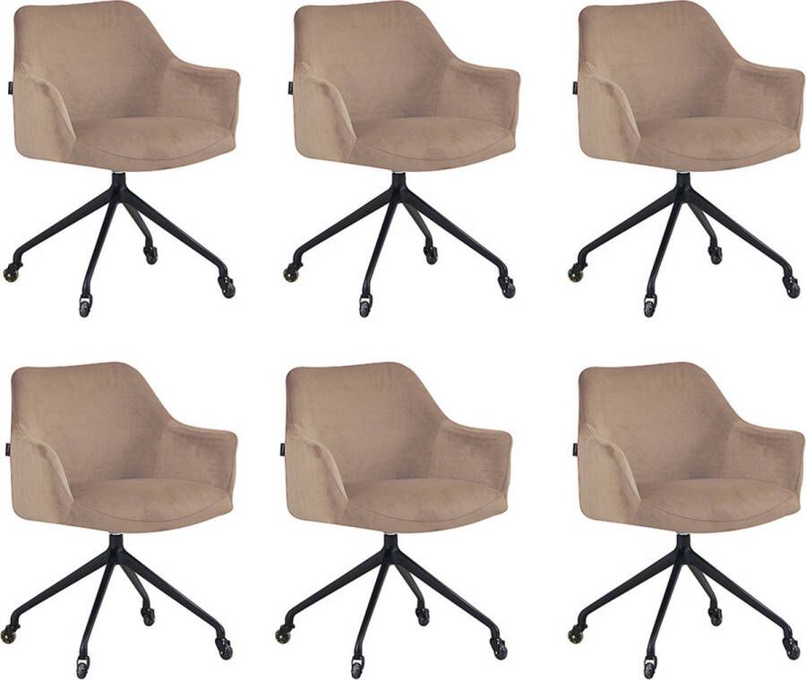 Bronx71 ® Eetkamerstoel met wieltjes Quinn taupe velvet Eetkamerstoelen set van 6