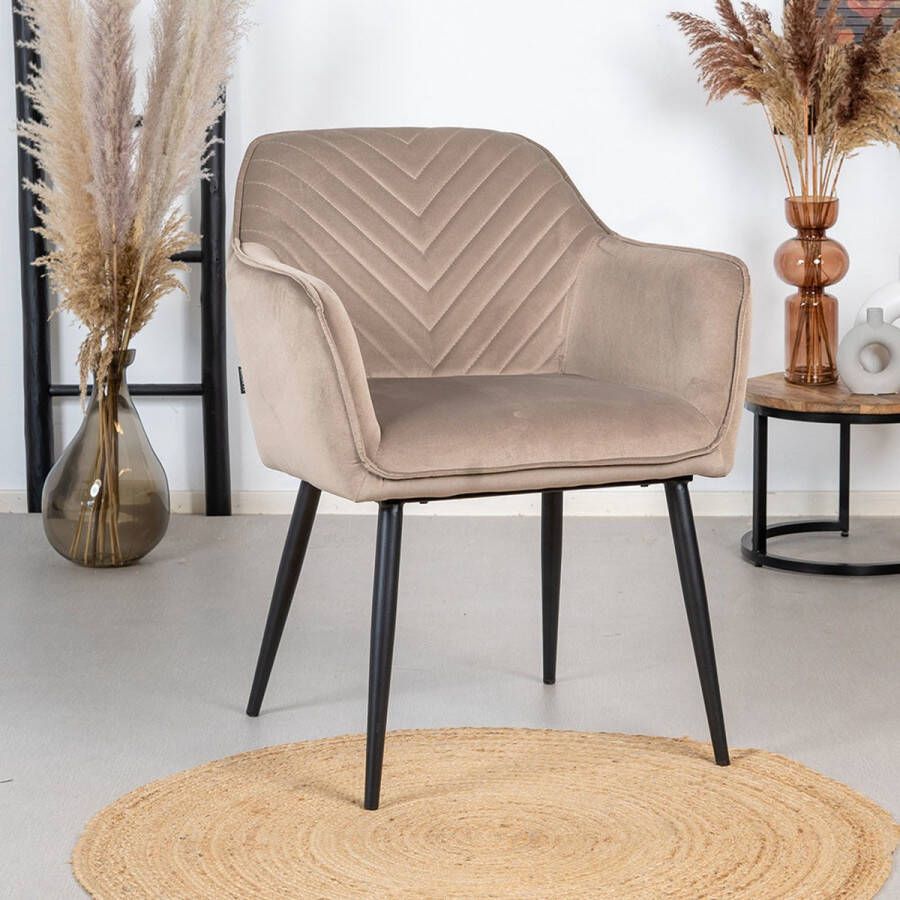 Bronx71 ® Eetkamerstoel velvet Fiona taupe Eetkamerstoelen met armleuning Eetkamerstoel taupe Kuipstoel Velvet eetkamerstoel Eetkamerstoel met armleuning