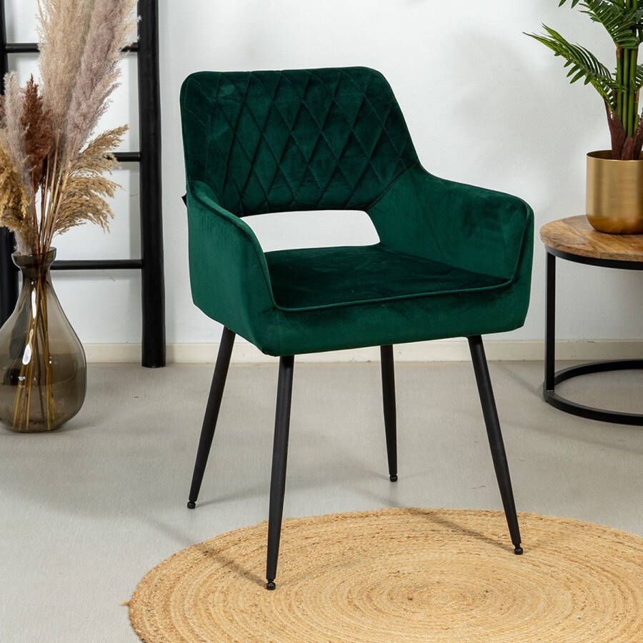 Bronx71 ® Eetkamerstoel velvet Mika groen Eetkamerstoelen met armleuning Stoel groen Velvet eetkamerstoel Eetkamerstoel met armleuning