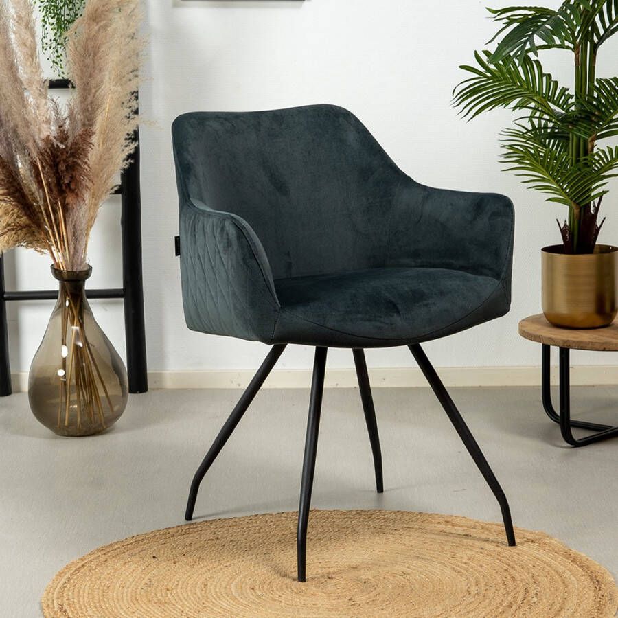 Bronx71 ® Eetkamerstoel velvet Nelly antraciet Eetkamerstoelen met armleuning Eetkamerstoel antraciet Kuipstoel Stoel fluweel Eetkamerstoel met armleuning