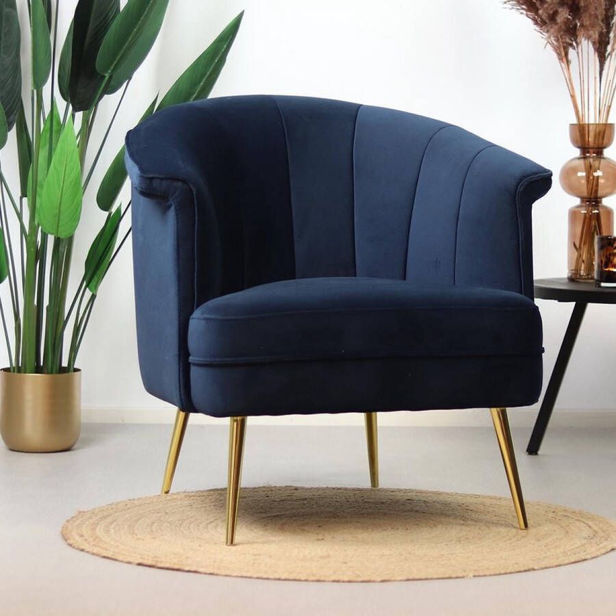 Bronx71 ® Fauteuil velvet Amy donkerblauw Zetel 1 persoons Relaxstoel Fauteuil blauw Fauteuil velvet