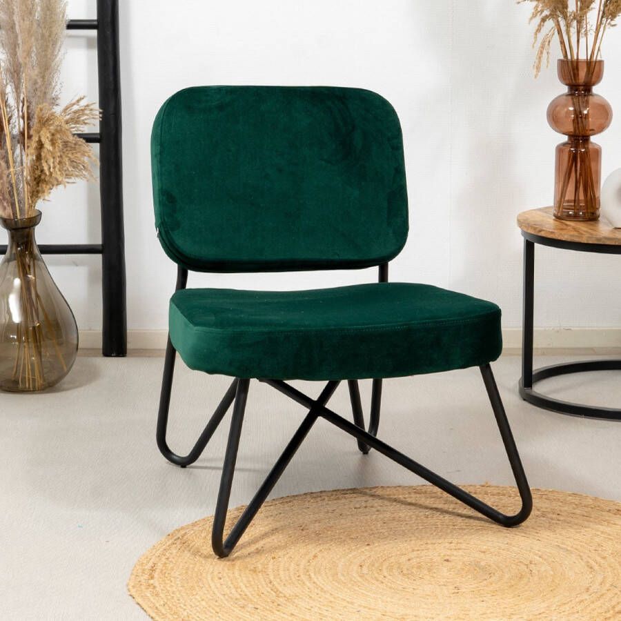 Bronx71 ® Fauteuil velvet Julia donkergroen Zetel 1 persoons Relaxstoel Kleine fauteuil Fauteuil groen
