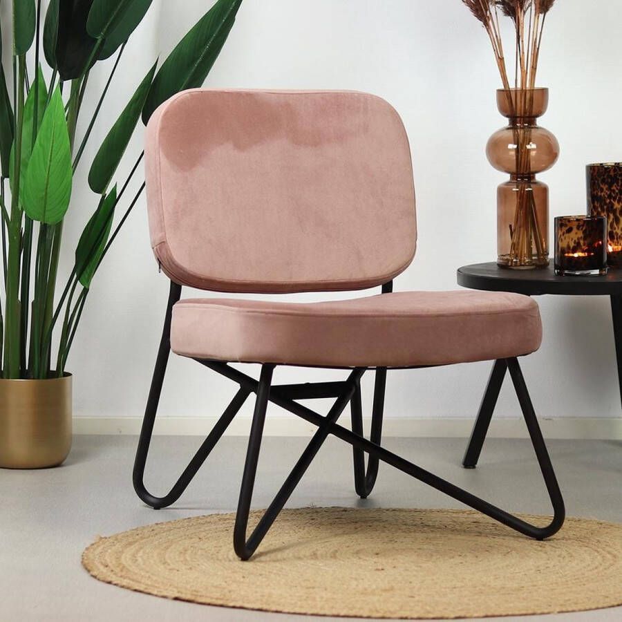 Bronx71 ® Fauteuil velvet Julia roze Zetel 1 persoons Relaxstoel Kleine fauteuil Fauteuil roze