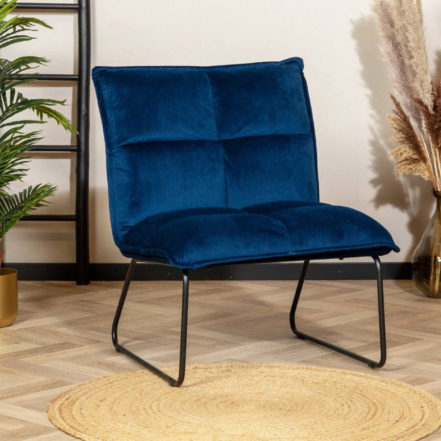 Bronx71 ® Fauteuil velvet Malaga donkerblauw Zetel 1 persoons Relaxstoel Fauteuil blauw Kleine fauteuil Fauteuil velvet Velours Fluweel stof