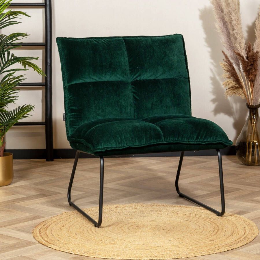 Bronx71 ® Fauteuil velvet Malaga donkergroen Zetel 1 persoons Relaxstoel Fauteuil groen Kleine fauteuil Fauteuil velvet Velours Fluweel stof