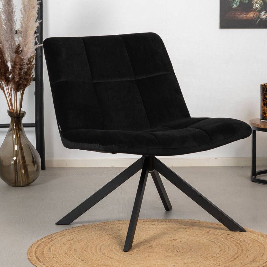 Bronx71 ® fauteuil velvet zwart Eevi Fauteuil draaibaar fauteuil industrieel zonder armleuningen Fauteuil zwart Zetel 1 persoons