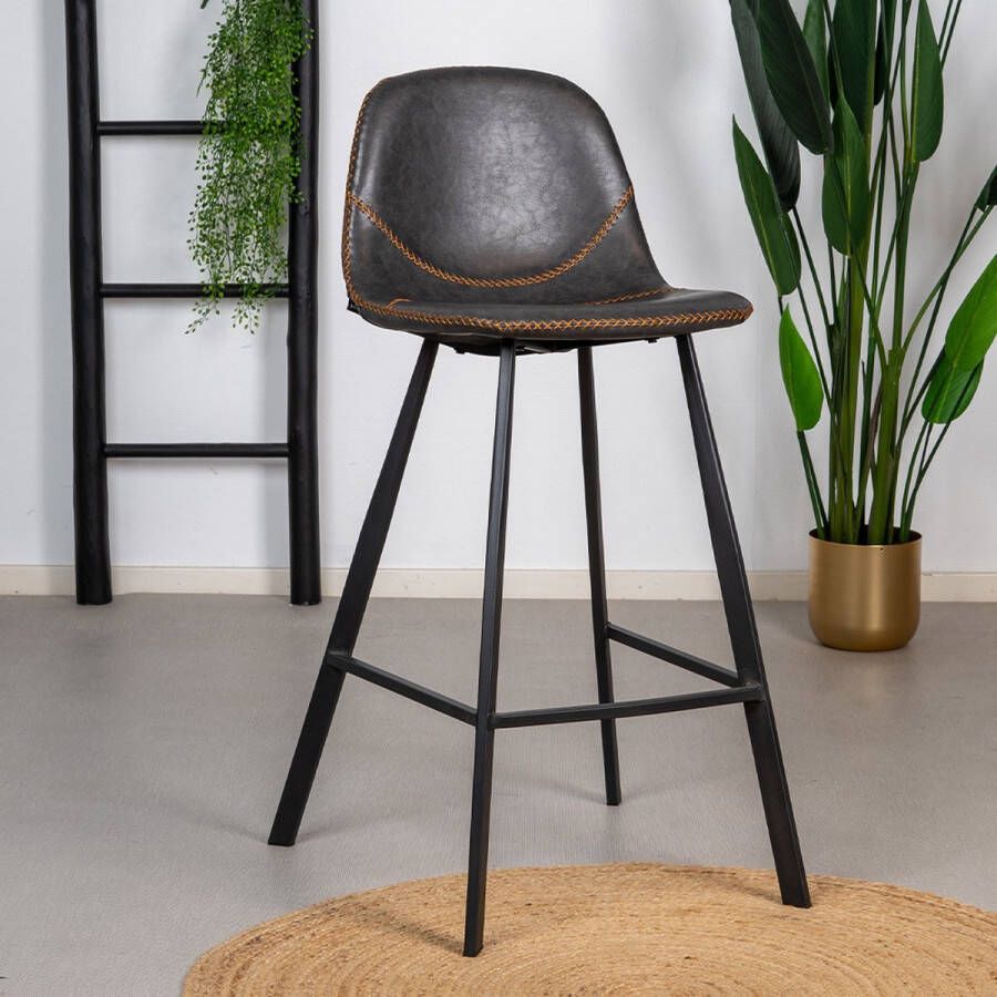 Bronx71 Industriële barkruk Logan antraciet eco-leer 70 cm.