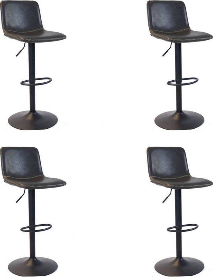 Bronx71 Industriële Barkruk Texas leer antraciet 60 76 cm draaibaar Barkrukken set van 4.