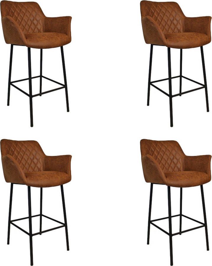 Bronx71 ® Industriële barstoel Club cognac eco leer 78 cm Barkrukken set van 4