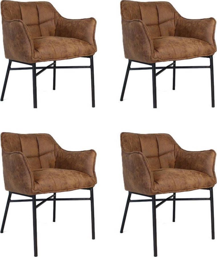 Bronx71 ® Industriële eetkamerstoel Aaron cognac Eetkamerstoelen set van 4