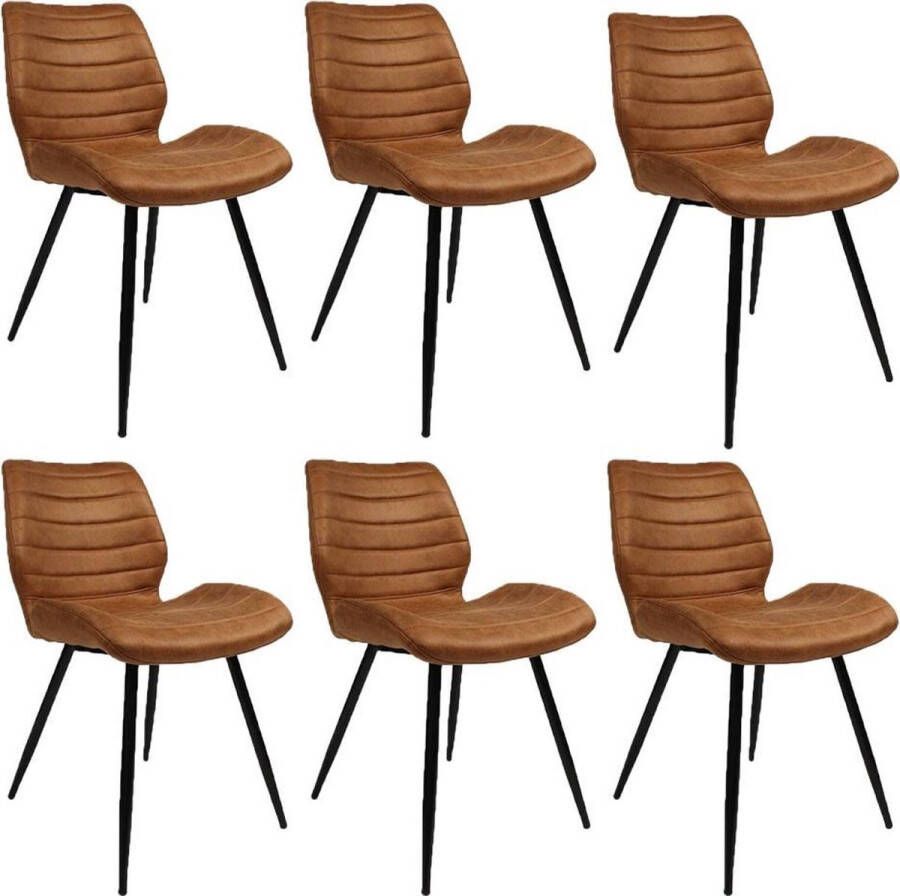 Bronx71 ® Industriële eetkamerstoel Morris cognac Eetkamerstoelen set van 6