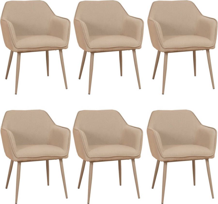 Bronx71 Scandinavische eetkamerstoel Elin taupe gerecyclede stof Eetkamerstoelen set van 6