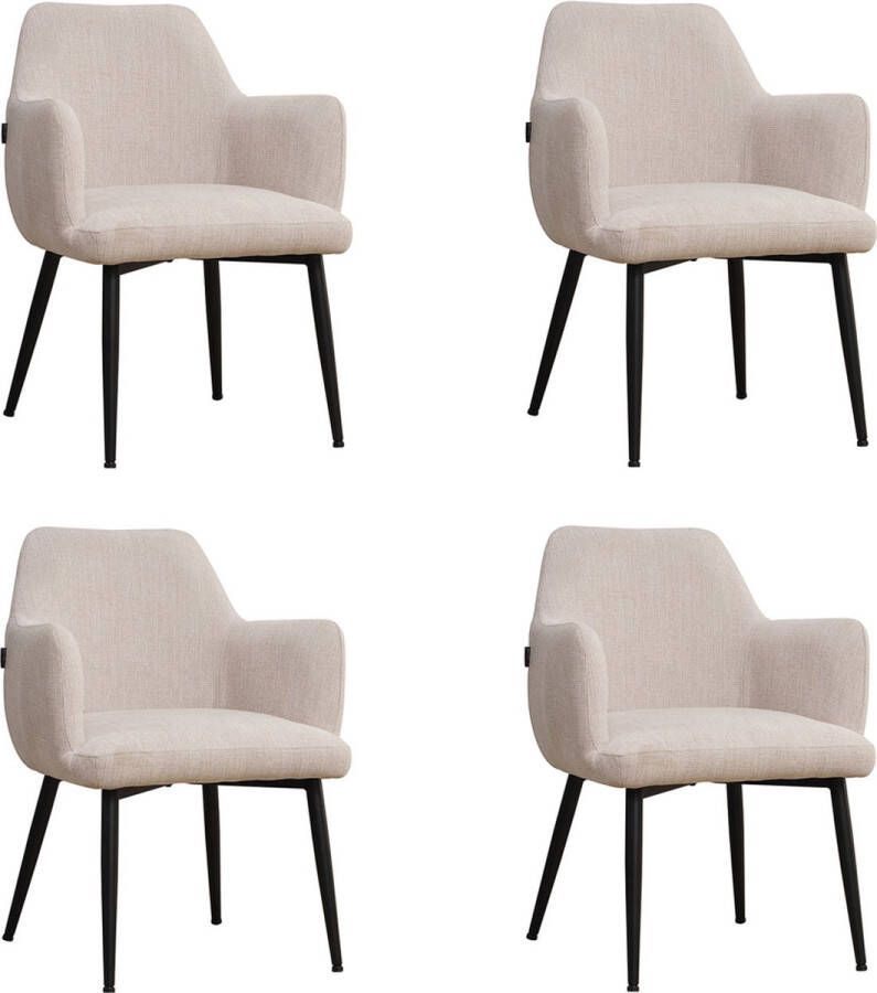 Bronx71 Scandinavische eetkamerstoel Lars beige gerecyclede stof Eetkamerstoelen set van 4